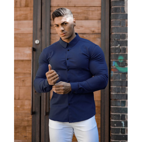 Fashion Long Sleeve Shirt Men Super Slim Fit Male Casual Social Business Dress Shirt Brand Men Fitness Sports Clothing