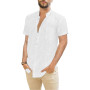 Cotton Linen Hot Sale Men's Short-Sleeved Shirts Solid Color Turn-down collar Casual Beach Style Plus Size