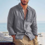 Men's Shirts Loose Cotton Linen Solid Color Long Sleeve Stand Collar Button Retro Sexy Top