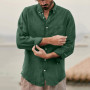 Men's Shirts Loose Cotton Linen Solid Color Long Sleeve Stand Collar Button Retro Sexy Top