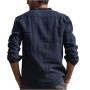 Cotton Linen Hot Sale Men's Long-Sleeved Shirts Solid Color  Stand-Up Collar Casual Beach Style Plus Size