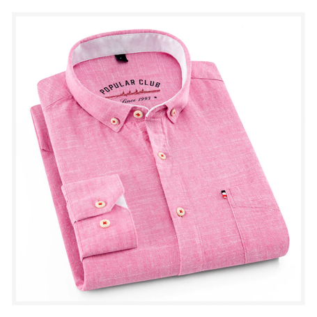 Men's Regular-Fit Shirt Cotton Line Long Sleeve Loose Business Dress Pure Color Button Shirt Men Blue White Tops Camisa Hombre L