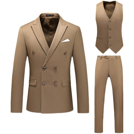S-6XL (Jacket +Pants +vest) Men Suits Double Breasted Latest Design  Double breasted Groom Wedding Tuxedos Best Costume Homme