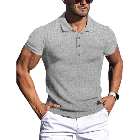 Polo Men Solid Stripe Fitness Elasticity Short Sleeve Polo Shirts for Men Fashion Stand Collar Men's Shirts