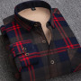 Men's Fleece Shirt Fashion Print Long Sleeve Business Big Size Shirt Plaid Thick Warm Velvet Shirt