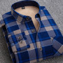 Men's Fleece Shirt Fashion Print Long Sleeve Business Big Size Shirt Plaid Thick Warm Velvet Shirt