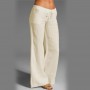 Summer Oversized Wide Leg Pants Women Vintage Cotton Linen Palazzo Fashion Long Trousers Casual Elastic Waist Solid Pantalon 5XL