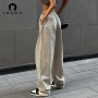 Drawstring Waist Women Cargo Pants With Pockets Casual Loose Gray Jogger Sweatpants Female Streetwear Fashion Y2K Trousers