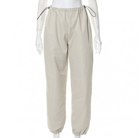 Drawstring Waist Women Cargo Pants With Pockets Casual Loose Gray Jogger Sweatpants Female Streetwear Fashion Y2K Trousers