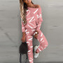 Women's Letter Printed Tracksuit Long Sleeve Round Neck T-Shirt Top High Waist Casual Pants Ladies Sports Daily Wear Outfits