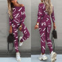 Women's Letter Printed Tracksuit Long Sleeve Round Neck T-Shirt Top High Waist Casual Pants Ladies Sports Daily Wear Outfits