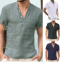 Short-Sleeved Linen Shirts Men's Casual Hip Pop t-Shirt With Stand-Up Collar Soild Short-Sleeved Shirt Buiness Shirts Top