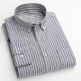 Men's Oxford Long-sleeved Shirts Casual Striped Gray Green Navy Business Long Sleeve Slim Button Up Shirt Men Fashion Trends