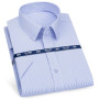 Mens Short Sleeve Shirt Business Casual Classic Plaid Striped Checked Male Social Dress Shirts Purple Blue Beach Quality Shirts