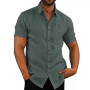 Men's Linen Short Sleeve Shirt Solid Color Casual Top Shirt Cotton Linen Shirt Tops Size S-3XL