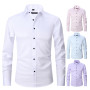 Men's Long Sleeve Solid Business Shirt Pocket Simple Design Casual Standard-fit Button-down Collar Shirts