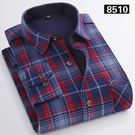 Men's Fashion Casual Versatile Long Sleeve Plaid Shirt Men's Fleece and Thick Warm High Quality Shirt 5XL