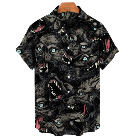 Unisex Hawaiian Shirt Men 3d Animal Print Shirts Men Women Angry Cat Pattern Short Sleeve Loose Breathable Top 5xl