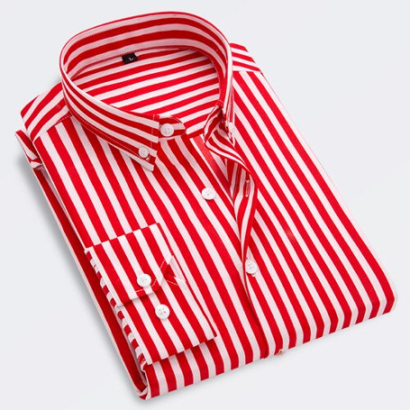Men's Striped Shirts New Solid Color Casual Long Sleeves Slim Korean Button-Up Brand Men's Clothing Shirts