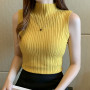 Fashion Women Knitted Vest Solid Color Sleeveless Half High Collar Slim Base Camisole Casual Tank Top Knitwear