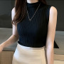 Fashion Women Knitted Vest Solid Color Sleeveless Half High Collar Slim Base Camisole Casual Tank Top Knitwear