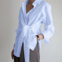 Fashion Women Shirt Blouse Long Sleeve Ruched Solid Color Tie Front Blouse for Office Ladies Elegant
