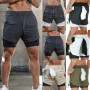Mens Gym Sports Shorts Jogging Running Breathable Fitness Exercise Double Layer Shirt Hidden-Pocket Casual Shorts