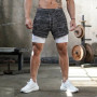 Mens Gym Sports Shorts Jogging Running Breathable Fitness Exercise Double Layer Shirt Hidden-Pocket Casual Shorts