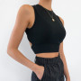 Women Sexy Ribbed Crop Tops Round Neck Sleeveless Backless Hollow Out Tank Top Lace-up Slim Fit Vest Streetwear