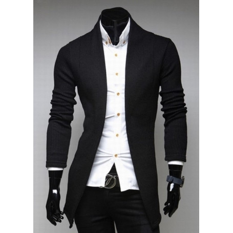 Men's Long Cardigan Sweater Casual Solid Sweater Coat Slim Solid