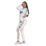 Women Tracksuits Set Print Hooded Letters Tops Long Pants Elastic Outfits