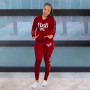 Women Tracksuits Set Print Hooded Letters Tops Long Pants Elastic Outfits