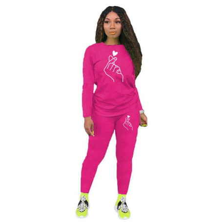 Oversized Tracksuit Women Heart Print Hoodies + Pants 2 Piec Set Sport Long Sleeve Sweatshirt Outfits Female Yoga Fitness Set