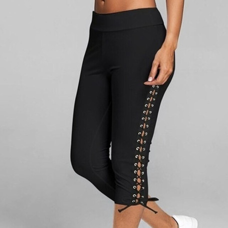 Lace Up Grommet Leggings Skinny Leggings Women Pencil Bikeshorts Trouser Black White Leggings Streetwear Cargo Pant