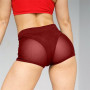 Women Sexy High Waist Workout Fitness Shorts Female Dance Shorts See-through Mesh Patchwork Mature Pole Dancing Clubwear