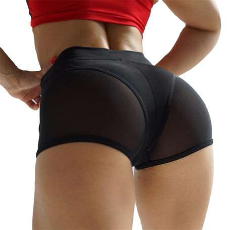 Women Sexy High Waist Workout Fitness Shorts Female Dance Shorts See-through Mesh Patchwork Mature Pole Dancing Clubwear