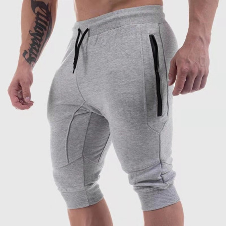 Men's Workout Shorts Drawstring Joggers 3/4 Knee Length Cotton Sport Running Homme Bermuda Casual Short Sweatpants