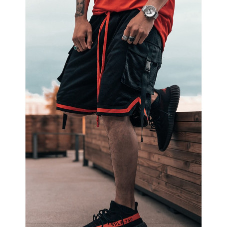 Men's Casual Basketball Shorts Split Half Training Gyms Fitness Zippers Pocket Quick-Dry Joggers Bodybuilding Knee Length Pants