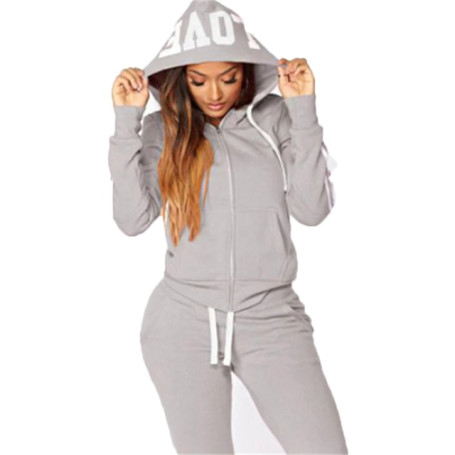 Fashion Women Pink Sweatshirt Suit Women's Hoodie 2 Piece Suit Love Print Slim Body Hoodie Suit Sports Running Hoodie Suit