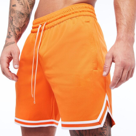 Mens Breathable Basketball Shorts Orange Mesh Fitness Sports Leisure Workout Sport Pants Quick Dry Gyms Bodybuilding Shorts