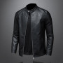 Leather Jacket Men Stand Collar Slim Pu Leather Jacket Fashion Motorcycle Causal Coat Men's Moto Biker Leather Coat