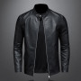 Leather Jacket Men Stand Collar Slim Pu Leather Jacket Fashion Motorcycle Causal Coat Men's Moto Biker Leather Coat