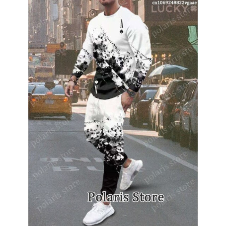 Men's Tracksuit Long Sleeve T Shirt Trousers Set Clothing 2 Piece Outfit Sportswear Jogging Suit Pant Streetwear Clothes