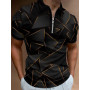 Men's Zipper Polo Shirt Fashion Striped Polo Shirts Men Streetwear Casual Short Sleeve T-Shirt Men Polos Tops