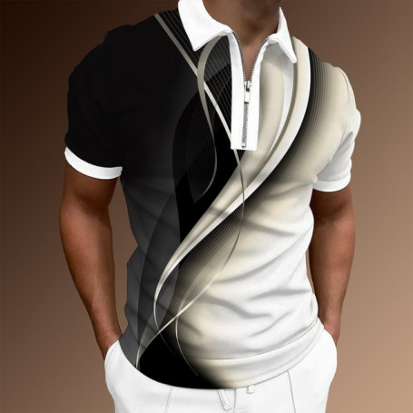 Men's Zipper Polo Shirt Fashion Striped Polo Shirts Men Streetwear Casual Short Sleeve T-Shirt Men Polos Tops