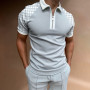 Men's Zipper Polo Shirt Striped Polo Shirts Men Streetwear Casual Short Sleeve T-Shirt Men Polos Tops