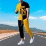 Clothes Fashion Man 3D Printing Yellow Believe Sleeve T-Shirt Trousers Suit Long Pants Street Clothes Men Clothing Set