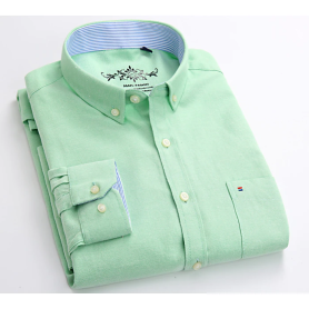 Men's Fashion Long Sleeve Solid Oxford Shirt Single Patch Pocket Simple Design Casual Standard-fit Button-down Collar Shirts Men's Fashion Long Sleeve Solid Oxford Shirt Single Patch Pocket Simple Design Casual Standard-fit Button-down Collar Shirts