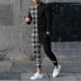 Male Tracksuit 2Pcs Sets Sportwaer Jogger Outfit Suit Fashion Men Clothes Plaid 3d Print Set Men's Long Sleeves T-shirt+Pants