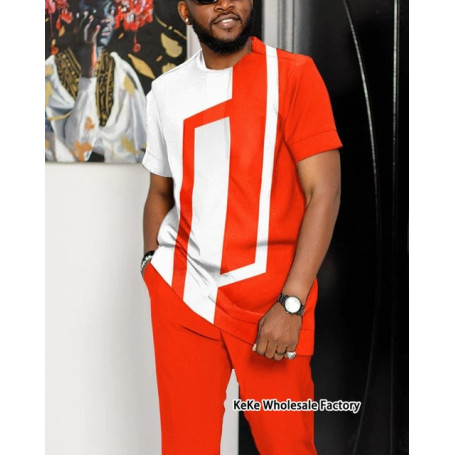 Male Jogger T-Shirt+Trousers Two-piece Set Fashion Stripe 3D Print Tracksuit O-neck Oversized High Quality Short-sleeves Outfits